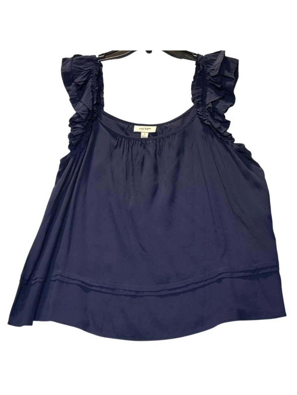 On-34th Womens  Size Small Swing Tank Top Intrepid Blue Ruffled Sleeves NWT